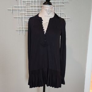 NWT Free People Henley Tunic Dress Pleated Bottom Black Size XS